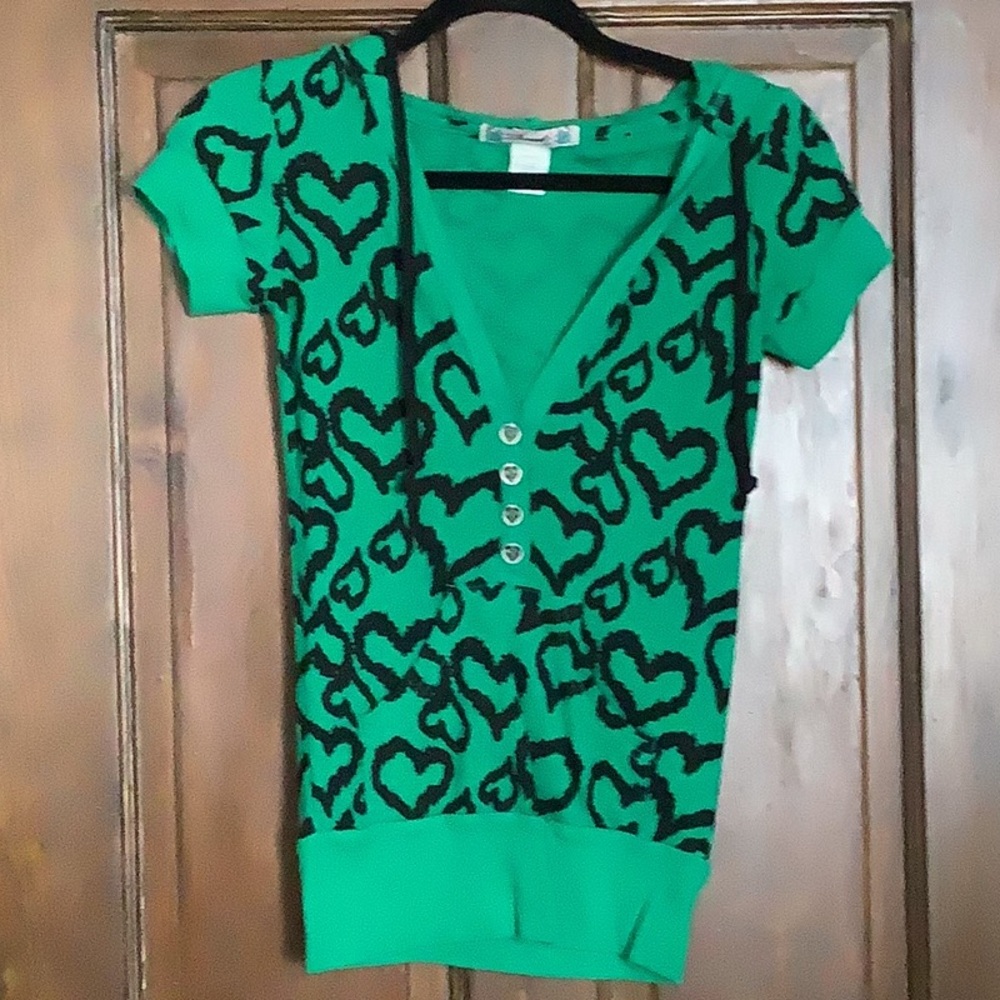 Threadless Green and Black Fitted Polo Blouse
